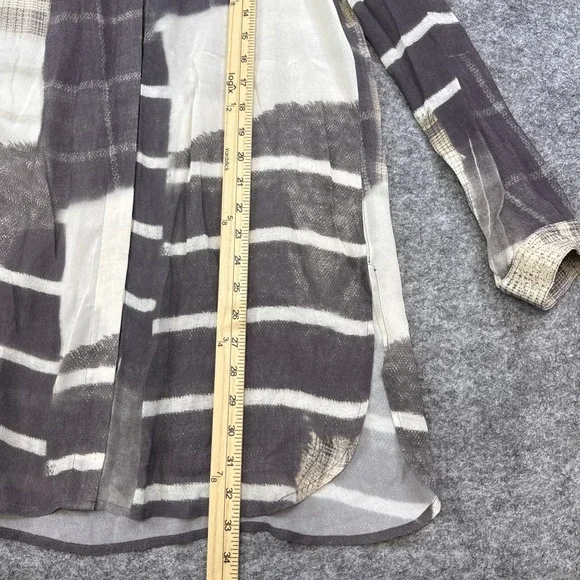 John Mark tunic top women's small gray tan neutral geometric silky boho artsy - Picture 6 of 9